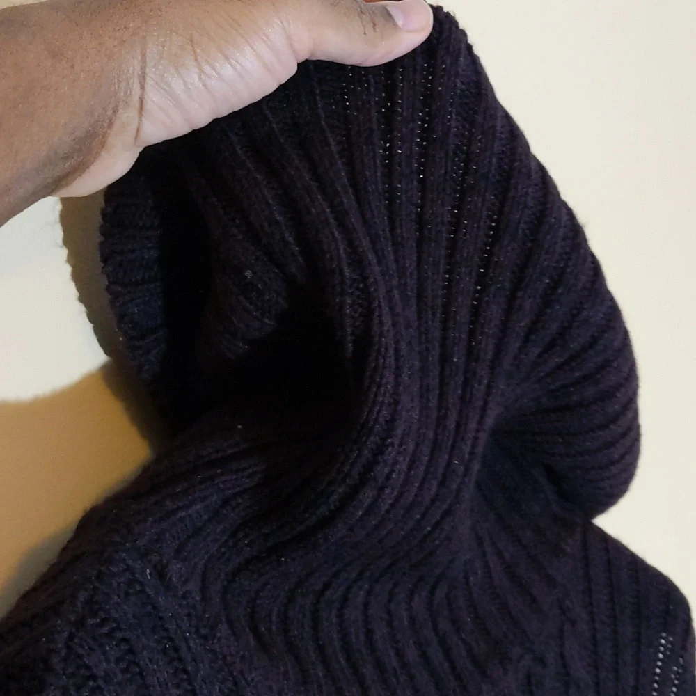 GeorgelPurple Turtleneck Sweater Dress With Cold Shouldered Sleeve Acrylic Blend - Picture 8 of 14